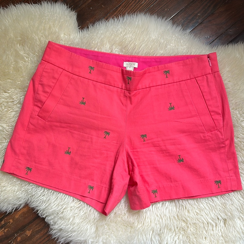J.Crew Factory Shorts Size 8 Women's  Neon Dalia Palm Tree Embroidered Chino